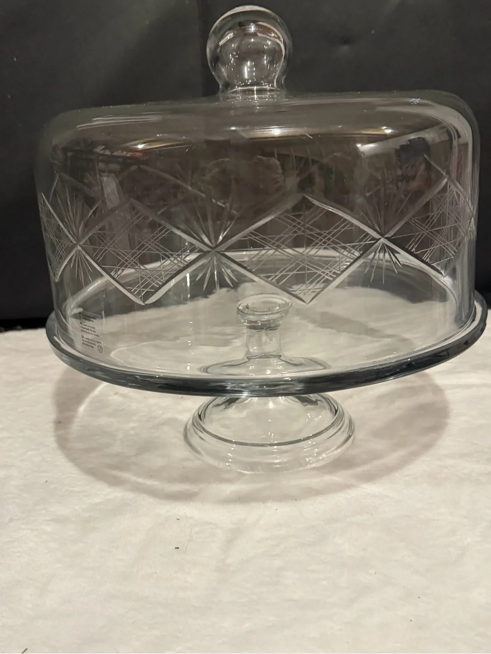 Pottery Barn Clear Etched Glass Cake Stand with Dome